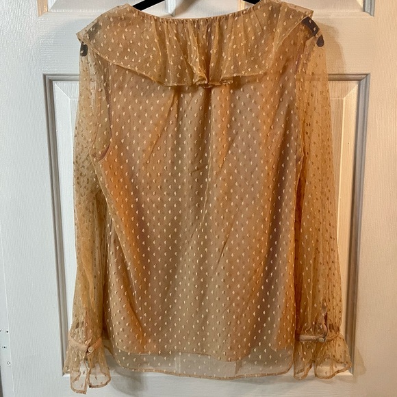 J. Crew Ruffleneck top clip dot bronzed clay nude long sleeve v-neck BD756 small - Picture 3 of 12